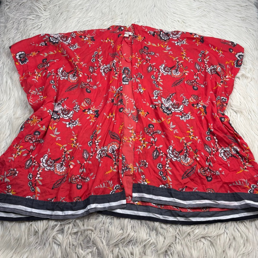 LOFT Women's XS S Red Floral Lightweight Open Front Kimono Top Resort Boho Beach